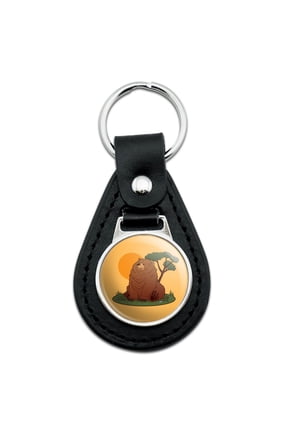 Black Leather Chubby Grizzly Bear Keychain