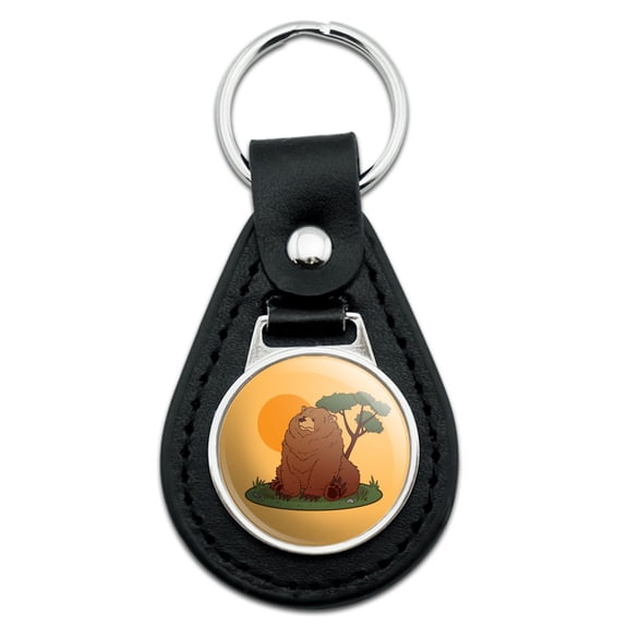Black Leather Chubby Grizzly Bear Keychain