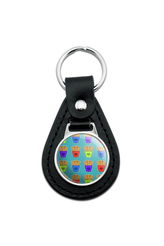 Black Leather Colorful French Fries Pattern Keychain