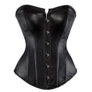 Black Leather Corset Top Bustier Overbust Women Rock Goth Boned Plus Size S