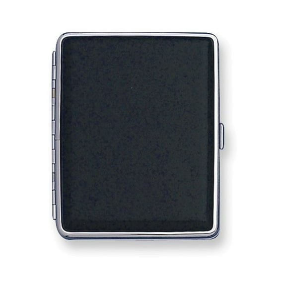 Black Leather Covered (Holds 20-100mm) Silver-tone Cigarette / Card Case QGM4992
