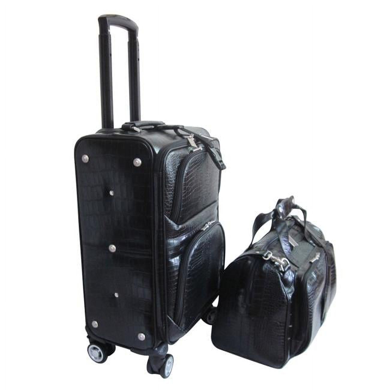 Black Leather Croco-Print 2-Piece Carry-On Spinner Luggage Set - image 1 of 4
