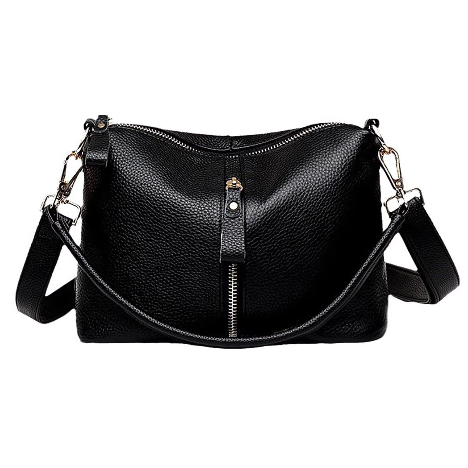 Black Leather Crossbody Purses for Women Secure Zipper Shoulder Bag Ideal for Travel, Commute, Shopping