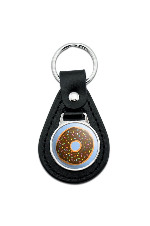 Black Leather Cute Donut with Sprinkles Chocolate Icing Keychain