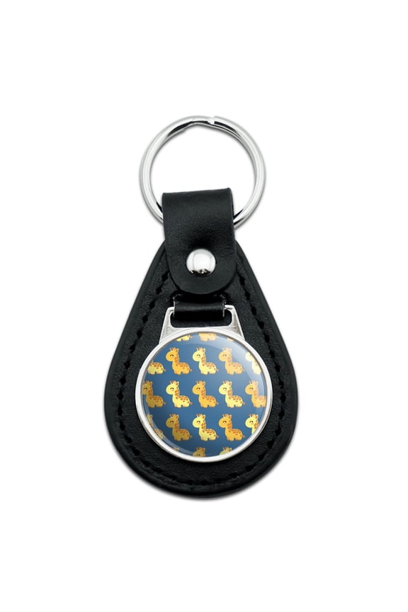 Black Leather Cute Kawaii Baby Giraffes Pattern Keychain