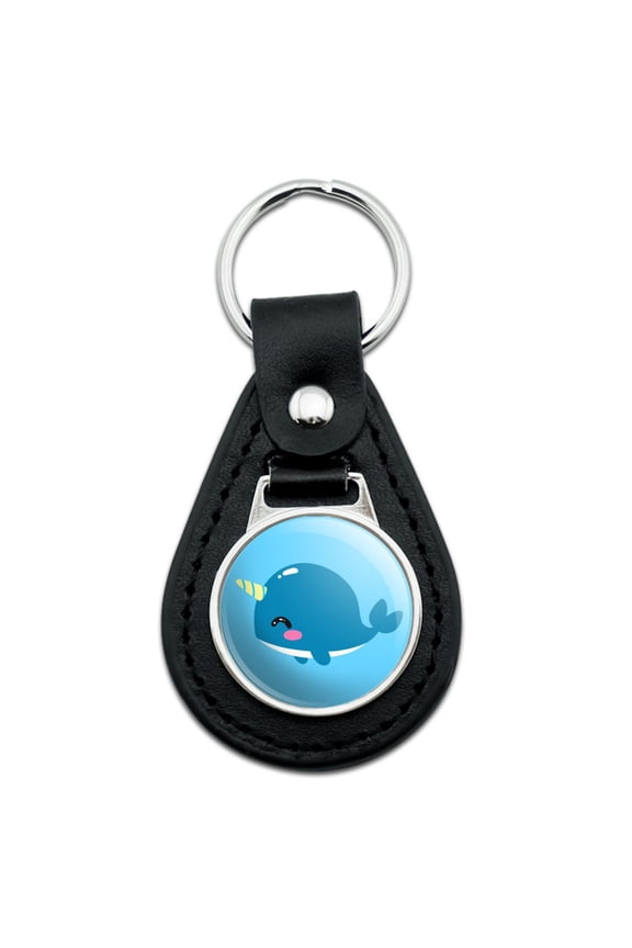 Black Leather Cute Kawaii Baby Narwhal Keychain
