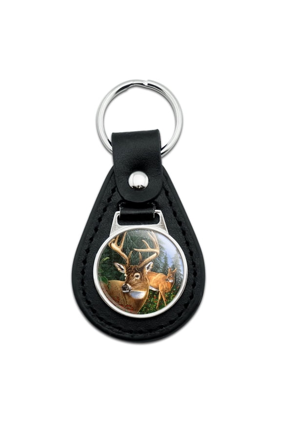 Black Leather Deer Walking in the Woods Keychain