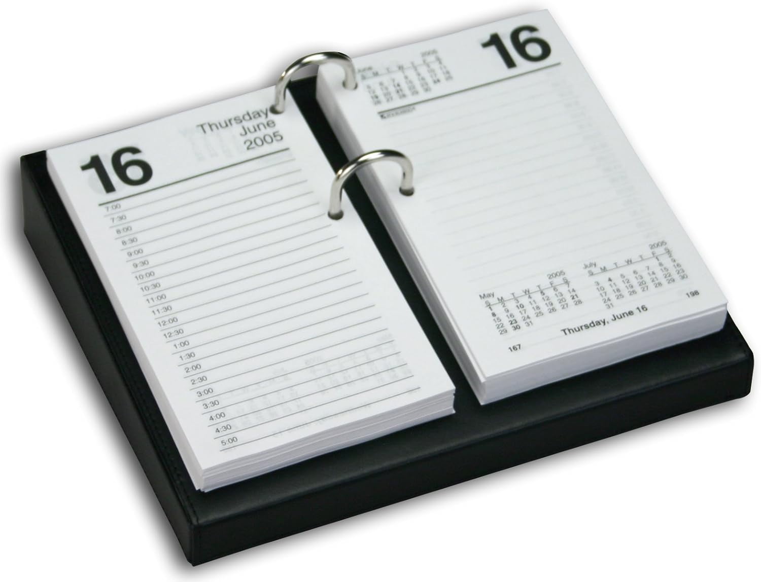 Black Leather Desktop Calendar Holder With Silver Bolts, 3.5Inch By 6