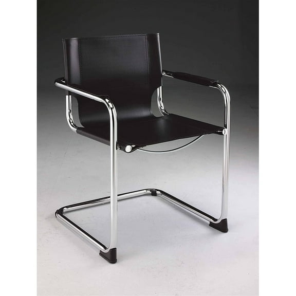 Black Leather Dining Chair with Chrome Frame Set of 2