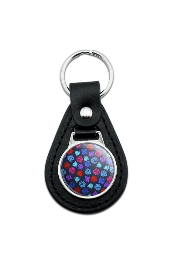 Black Leather Dungeon Dice Pattern For Fighting Dragons Keychain