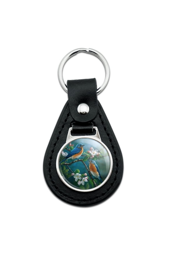 Black Leather Eastern Bluebirds Blue Birds Thrush Keychain