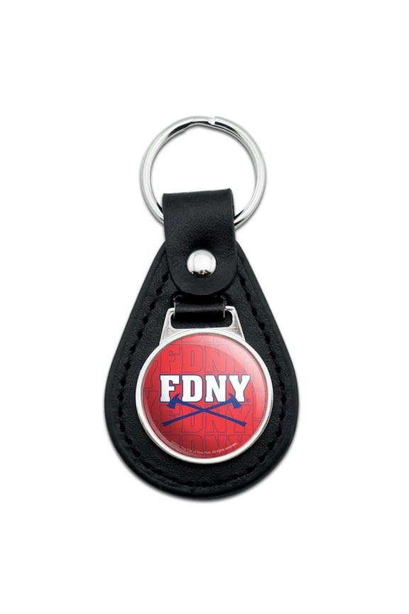 Black Leather FDNY Axe Pattern Keychain