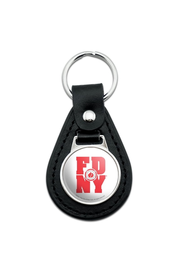 Black Leather FDNY Stacked Keychain