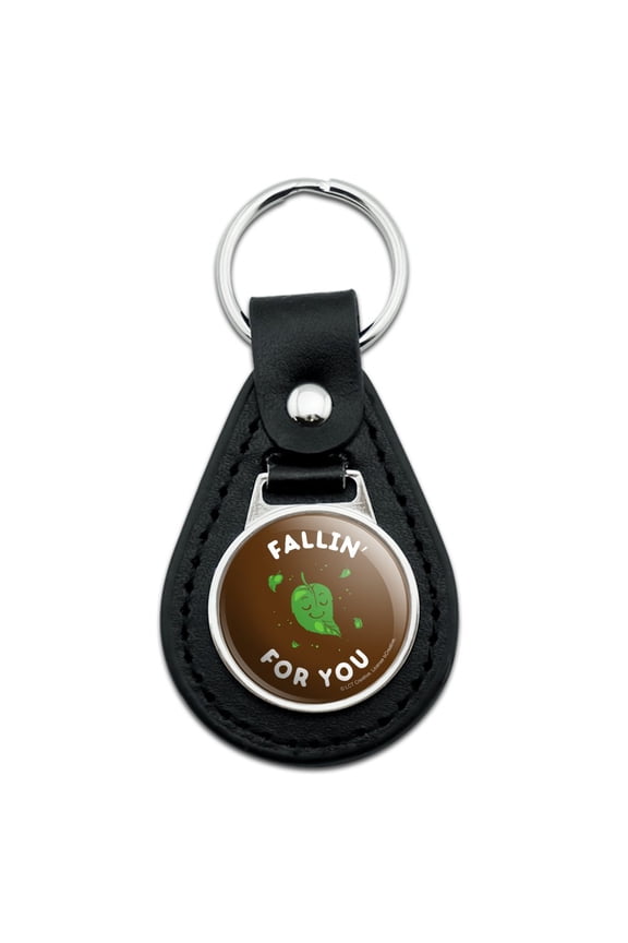Black Leather Fallin' For You Falling Leaves Leaf Love Funny Humor Keychain