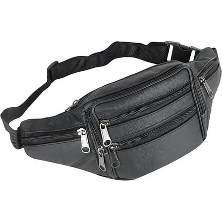 Black Leather Fanny Pack for Men & Women,Waist Fanny Pack Belt Bag Pouch Travel Hip Purse Men Women