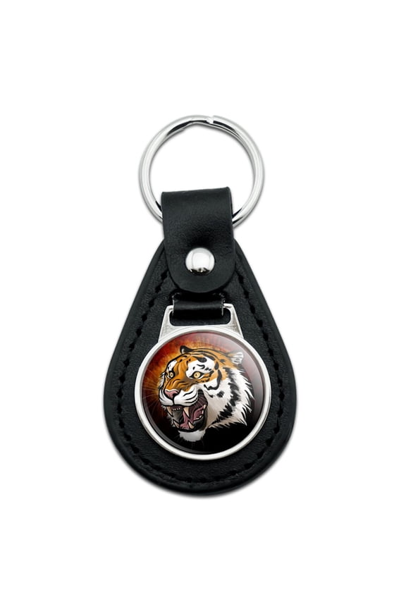 Black Leather Fierce Tiger Keychain