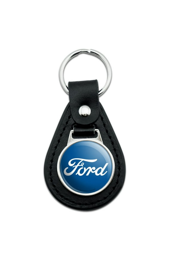 Black Leather Ford Classic Script Logo Keychain