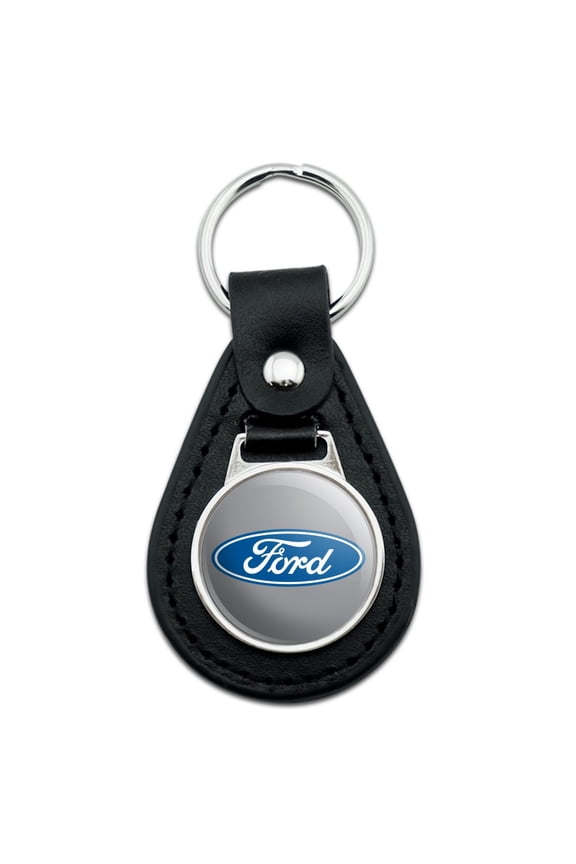 Black Leather Ford Motor Company Blue Oval Logo Keychain