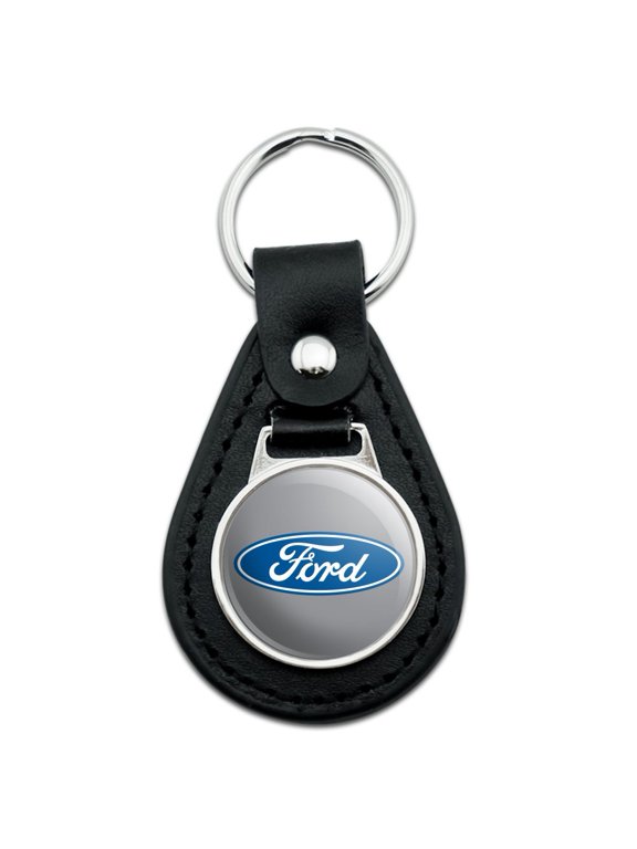 Black Leather Ford Motor Company Blue Oval Logo Keychain