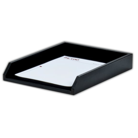 Black Leather Front-Load Letter Tray