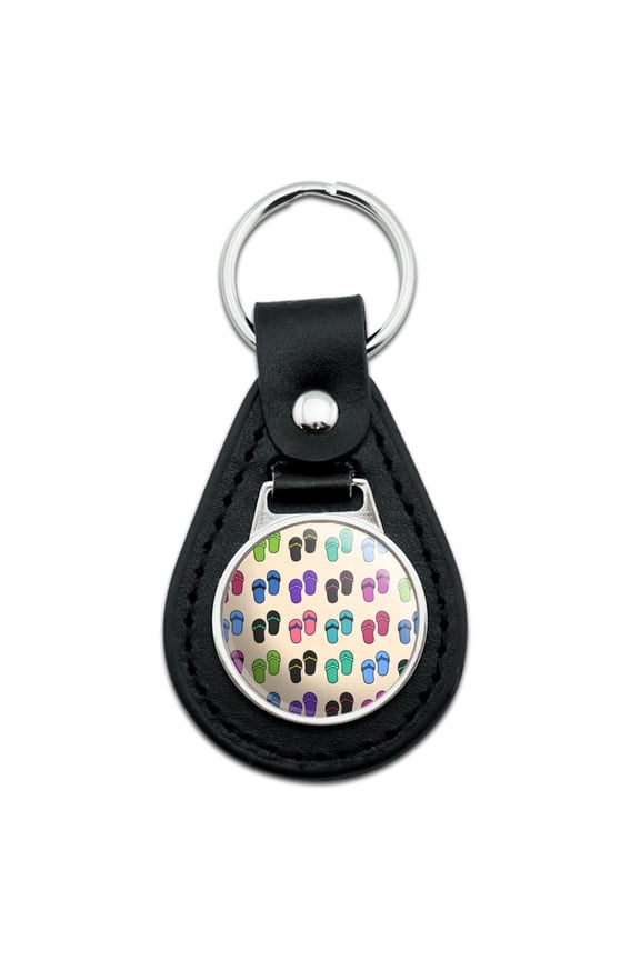 Black Leather Fun Colorful Flip Flops on Sand Pattern Keychain