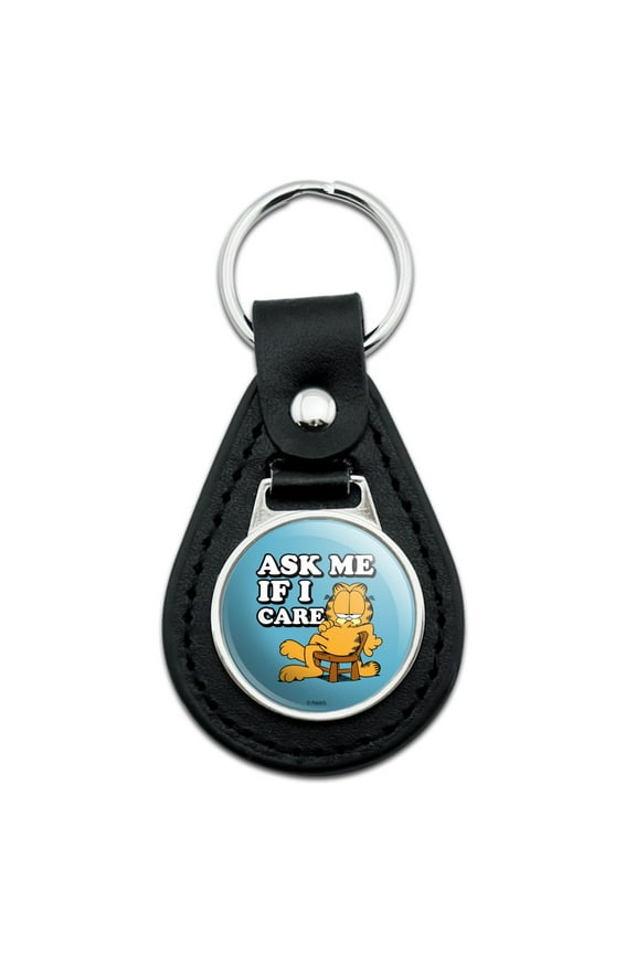 Black Leather Garfield Ask Me If I Care Keychain
