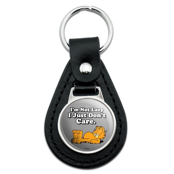 Garfield Im Not Lazy Black Leather Keychain