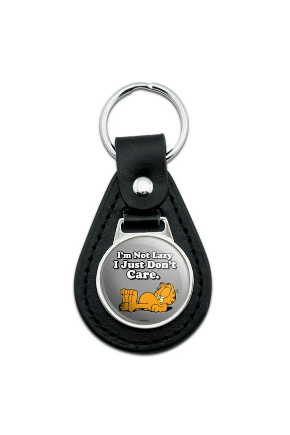 Black Leather Garfield I'm Not Lazy Keychain