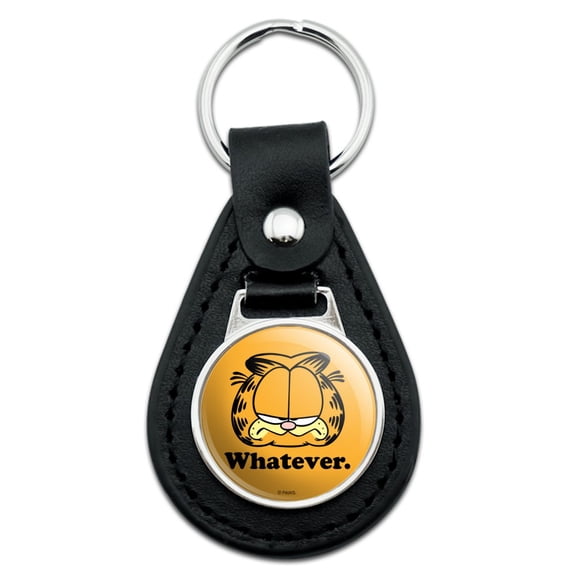Garfield Whatever Face Black Leather Keychain
