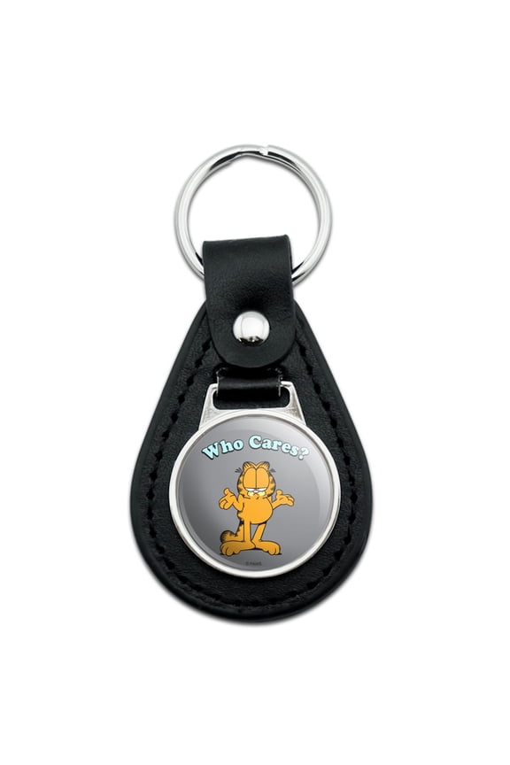 Black Leather Garfield Who Cares? Keychain