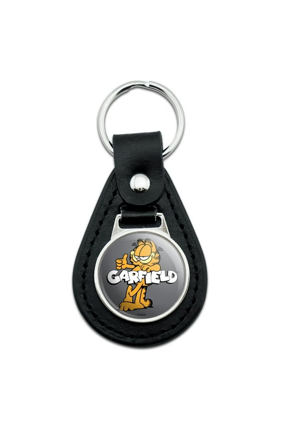 Black Leather Garfield with Logo Keychain