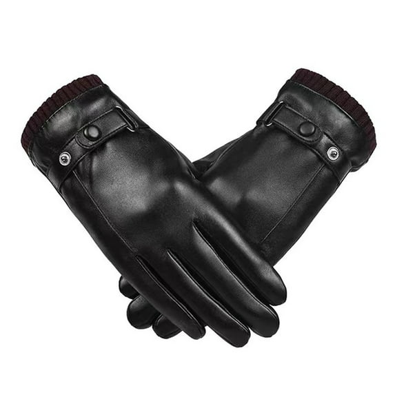 Black Leather Gloves for Men, Winter Warm Touchscree Cycling Gloves, for Outdoor Sport Cold Weather Running Cycling Driving Hiking