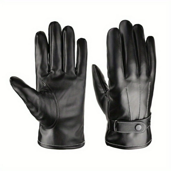 Black Leather Gloves with Fleece Lining for Winter Warmth with Touchscreen Capability
