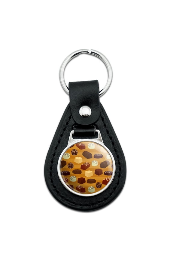 Black Leather Gourmet Chocolate Candy Sweets Pattern Keychain