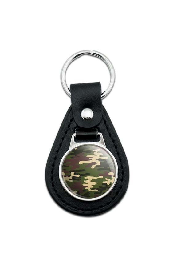 Black Leather Green Camouflage Keychain