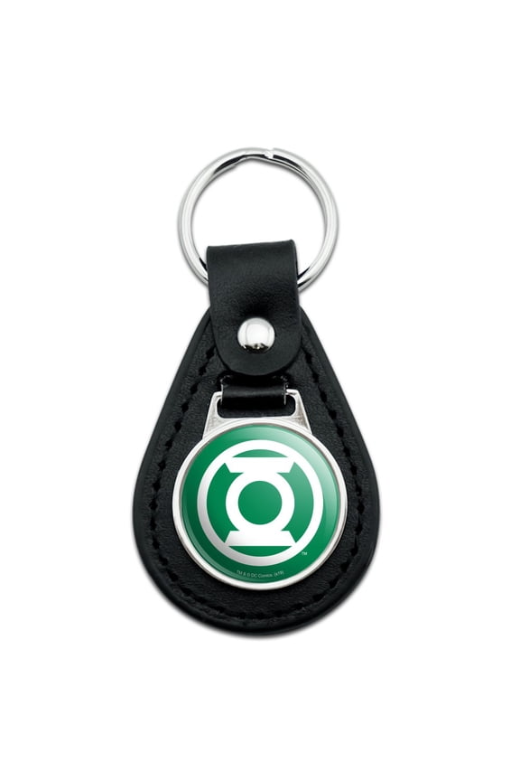 Black Leather Green Lantern White Logo Keychain