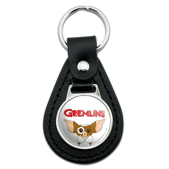 Black Leather Gremlins Gizmo Logo Keychain