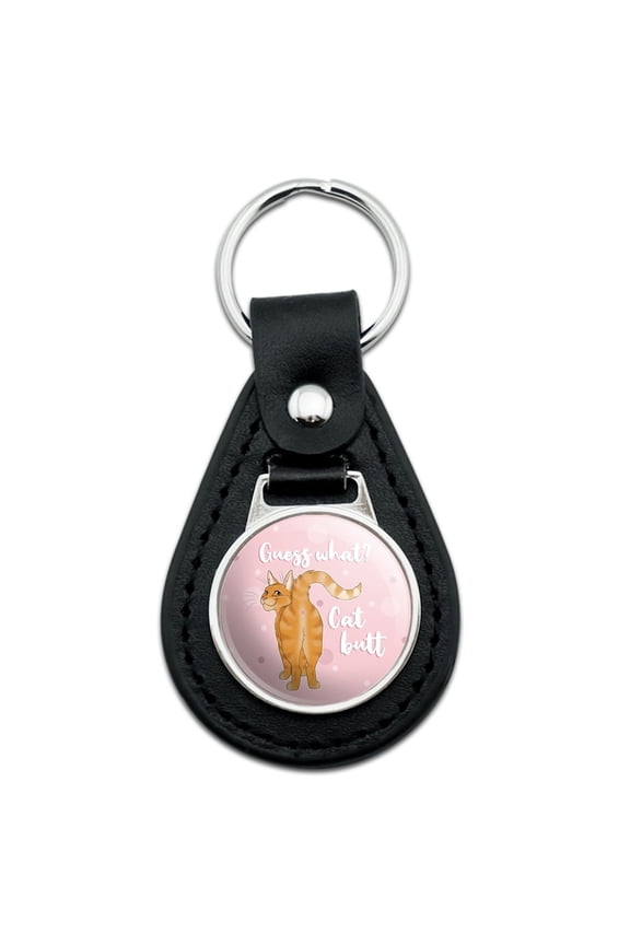 Black Leather Guess What Cat Butt Keychain