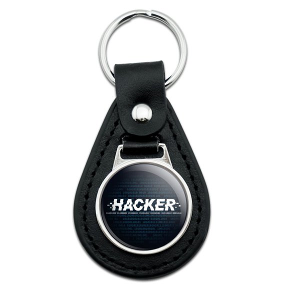 Black Leather Hacker Binary Code Geek Nerd Keychain