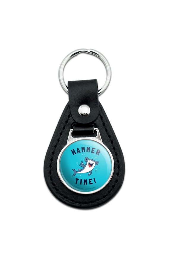 Black Leather Hammerhead Shark Hammer Time Funny Humor Keychain