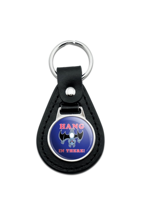Black Leather Hang in There Bat Funny Humor Keychain