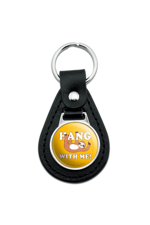 Black Leather Hang with Me Sloth Hanging Funny Humor Keychain