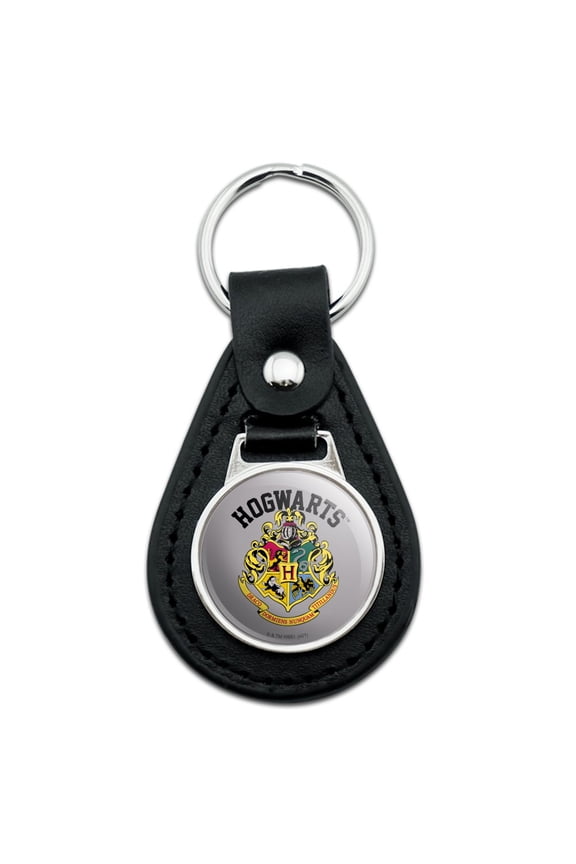 Black Leather Harry Potter Hogwarts Crest Keychain
