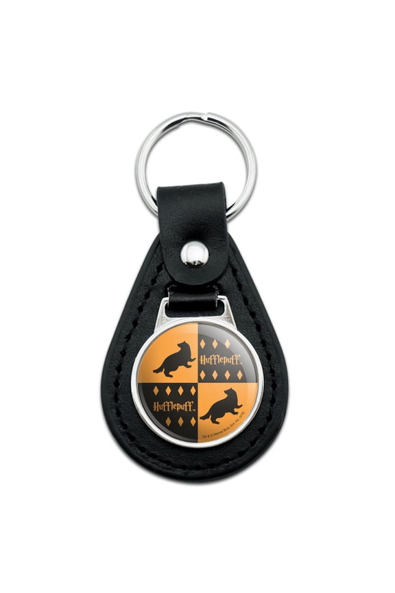 Black Leather Harry Potter Hufflepuff Pattern Keychain