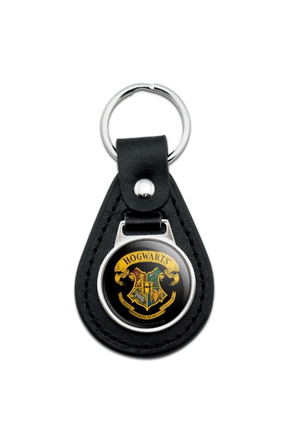 Black Leather  Harry Potter Ilustrated Hogwart's Crest Keychain