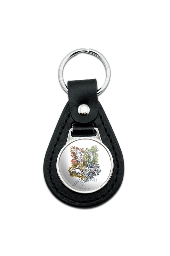 Black Leather Harry Potter Utilitarian Floral Crest Keychain