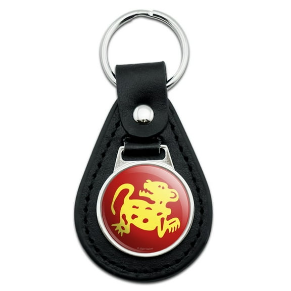 Black Leather Hidden Temple Red Jaguars Keychain