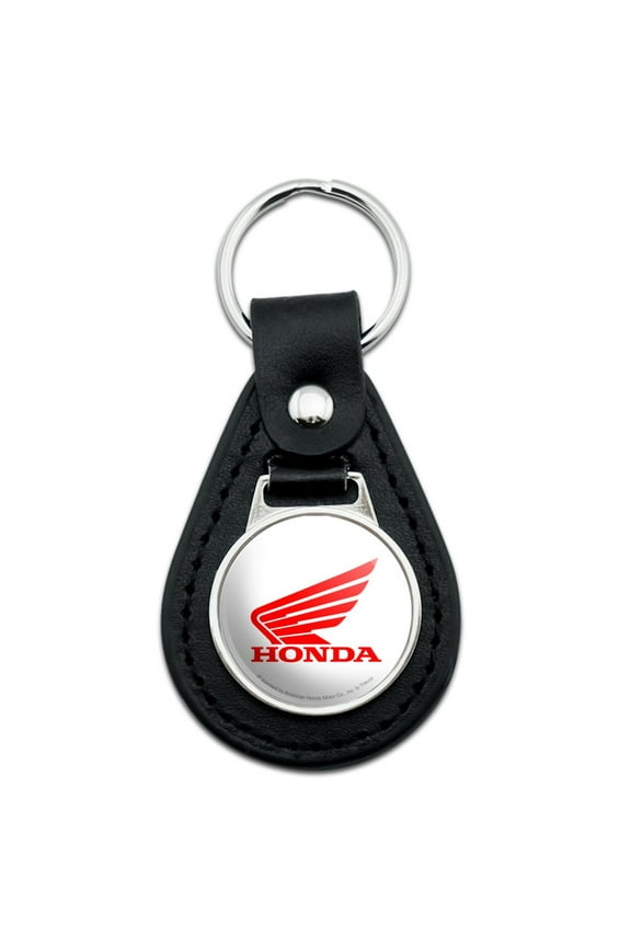 Black Leather Honda Powersports Logo Keychain