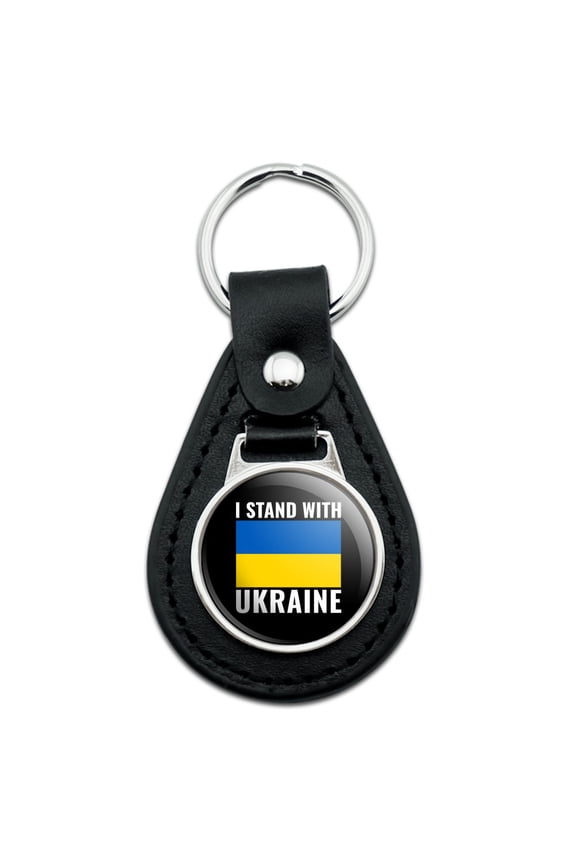 Black Leather I Stand With Ukraine Keychain