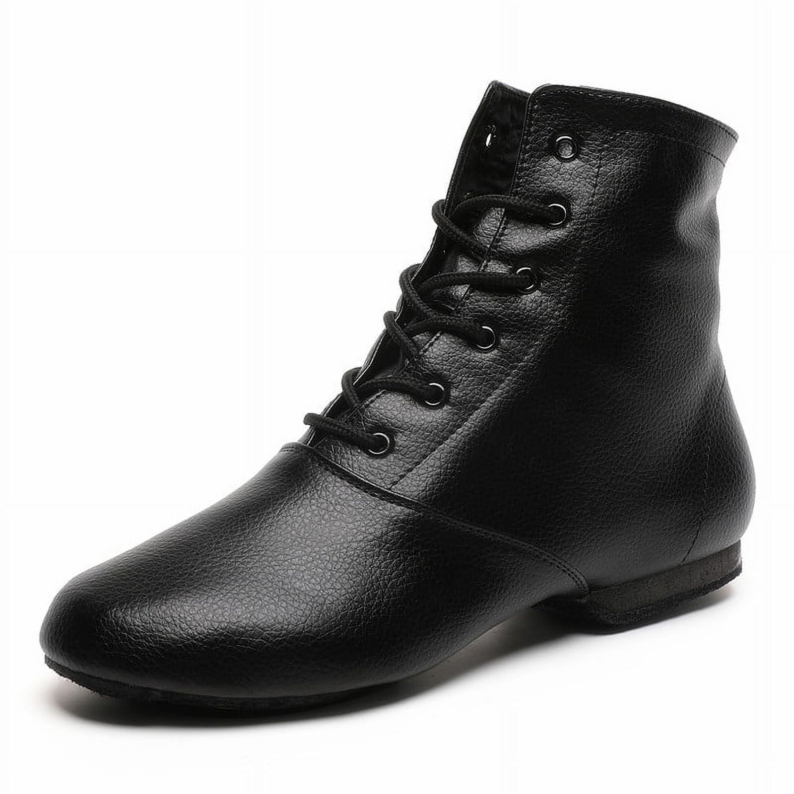 Black Leather Jazz Boots Split Sole Dancing Shoes for Adult Women
